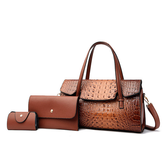 Crocodile-Embossed 3-Piece Shoulder Handbag Set