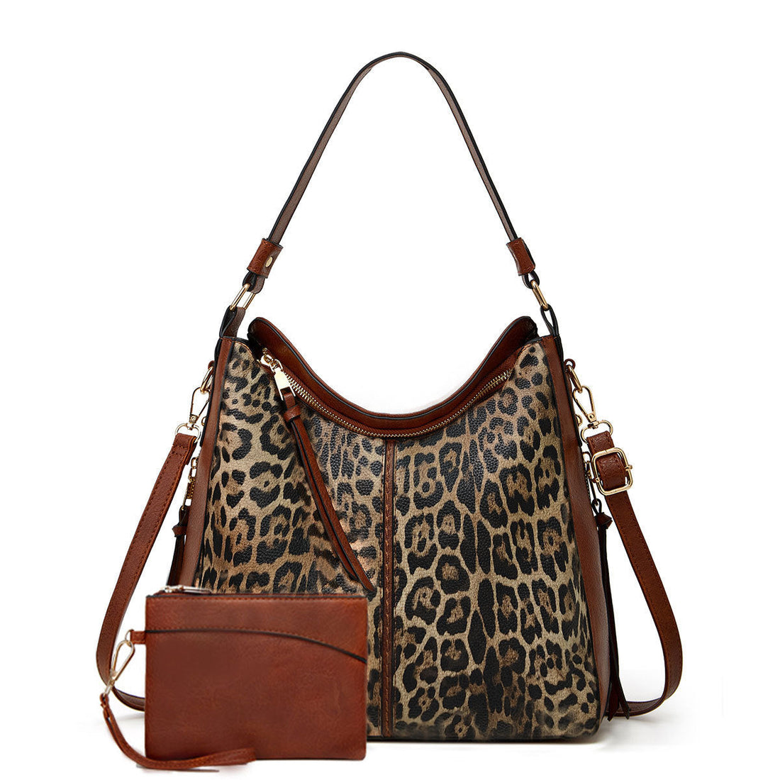 Large Capacity Vintage Leopard Print Tote Bag with matching brown accessory