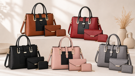 Five color options for a structured tote bag set