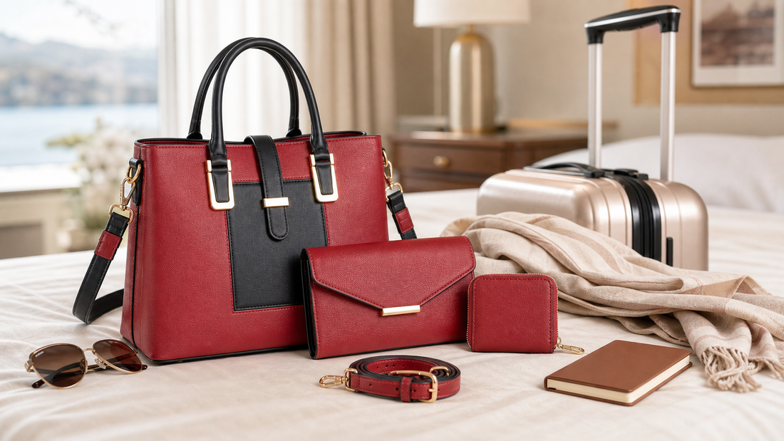 Structured tote bag set styled for travel and weekend plans