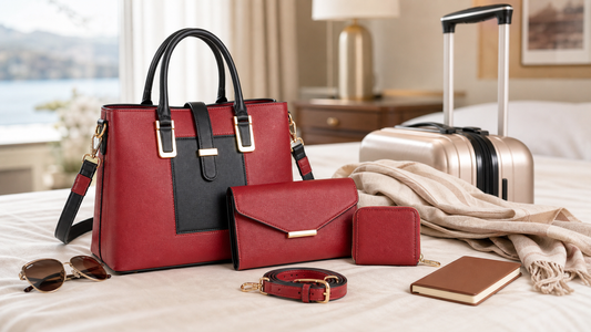 Structured tote bag set styled for travel and weekend plans