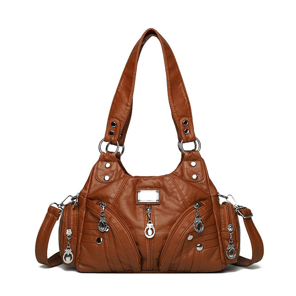 vintage washed leather-look hobo shoulder bag product view 3