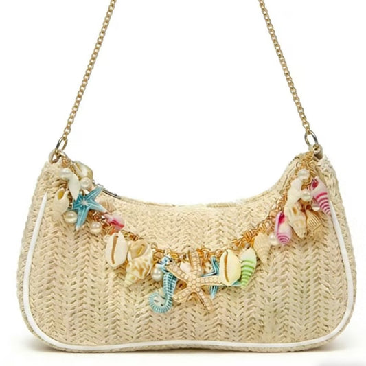Chain Accent Woven Underarm Bag product view 2 by EuroChic Tote
