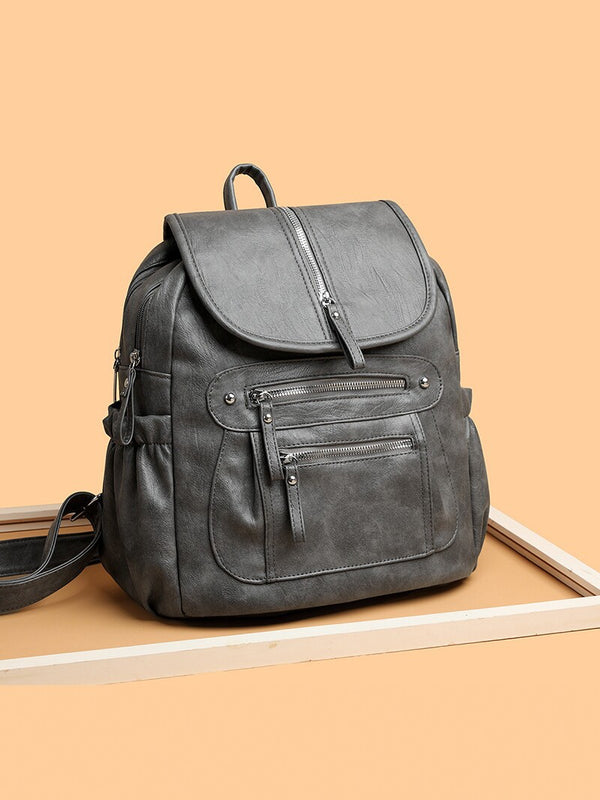 Large Capacity Vintage Leather-Look Backpack Bag product view 4 by EuroChic Tote