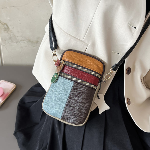 Colorblock Leather-Look Phone Crossbody Bag product view 3 by EuroChic Tote