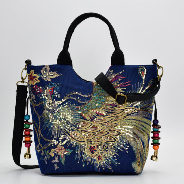 Embroidered Ethnic Phoenix Peacock Crossbody Bag