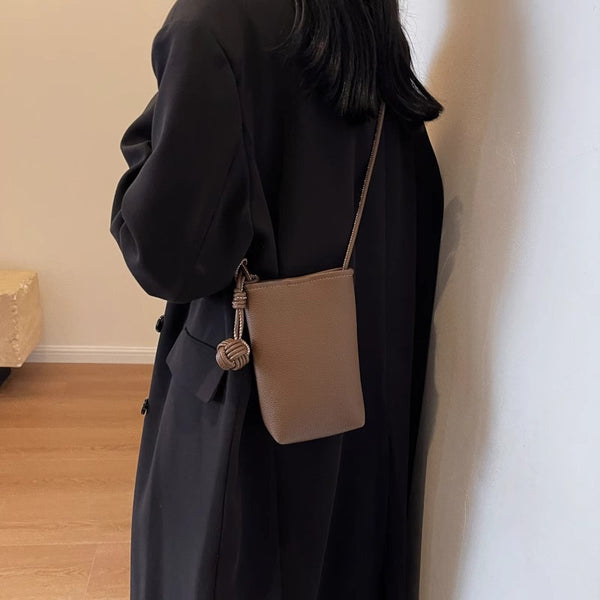 Mini Round Pendant Leather-Look Phone Crossbody Bag