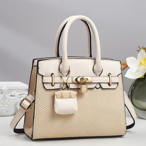 Color-Block Satchel Handbag with Crossbody Strap