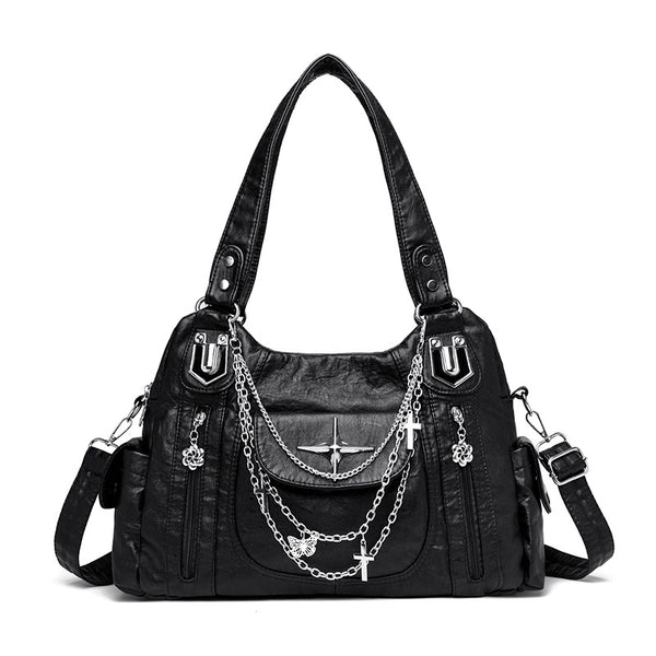 Large Capacity Vintage Chain Accent Leopard Print Tote Bag product view 4 by EuroChic Tote