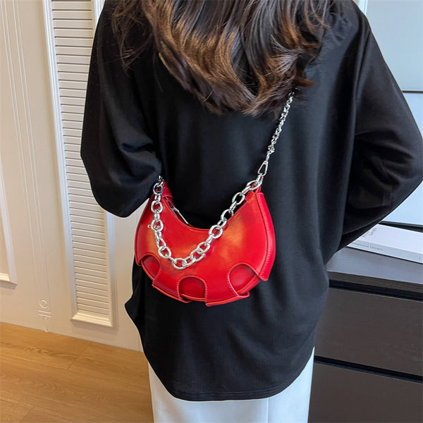 Chain Accent Leather-Look Crescent Bag product view 4 by EuroChic Tote