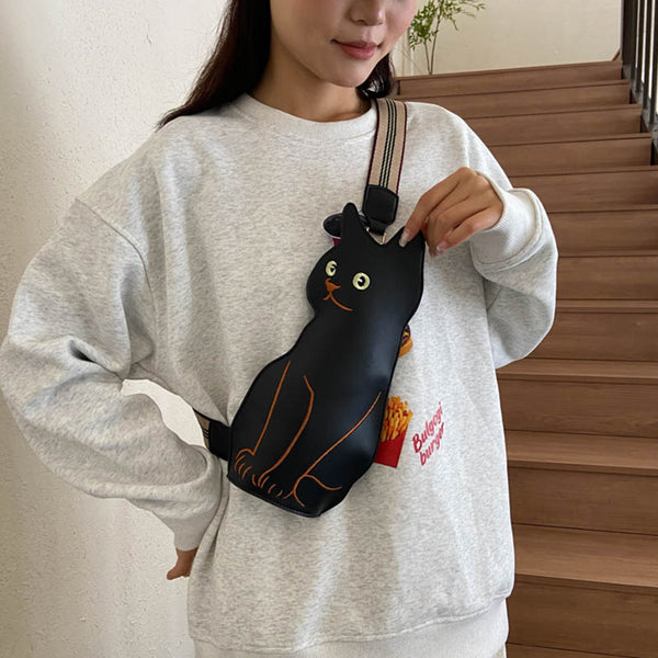 Cute Cat Embroidered Crossbody Chest Bag product view 4