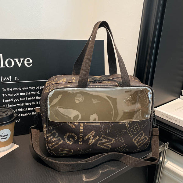 Colorblock Letter Print Large Capacity Shoulder Bag