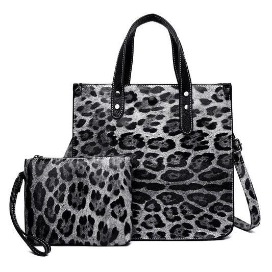 Leopard Print 2-Piece Shoulder Handbag Set by EuroChic Tote