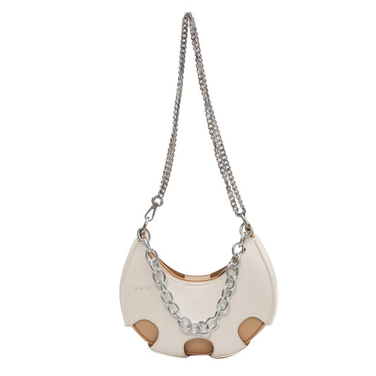 Chain Accent Leather-Look Crescent Bag by EuroChic Tote