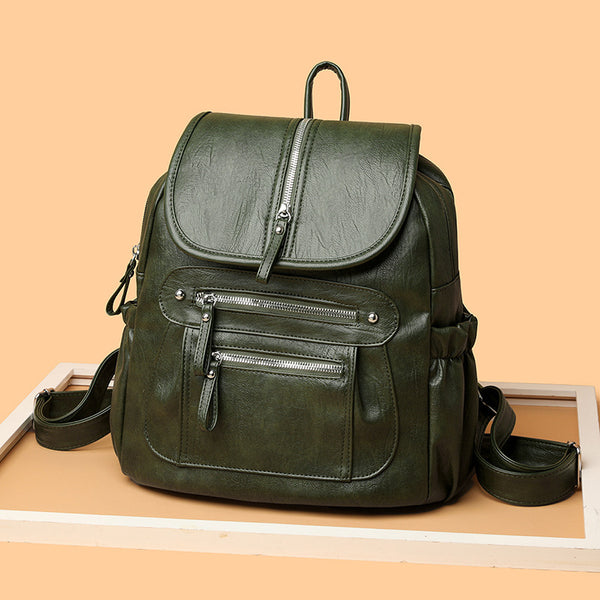 Large Capacity Vintage Leather-Look Backpack Bag product view 3 by EuroChic Tote