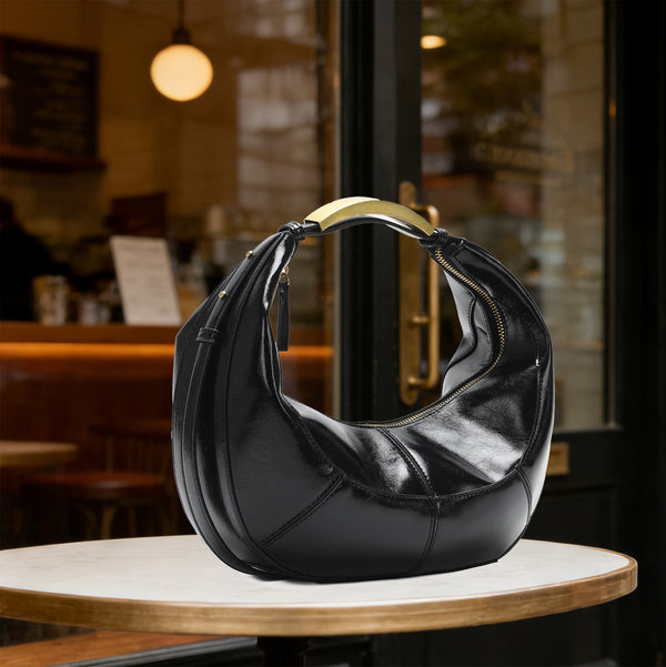 Metal Handle Half Moon Vintage Underarm Bag
