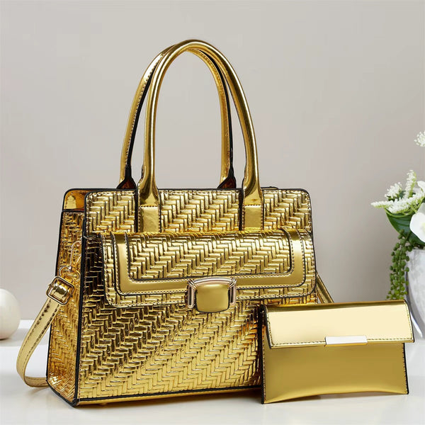 Woven Pattern Shiny Leather-Look Shoulder Bag product view 4