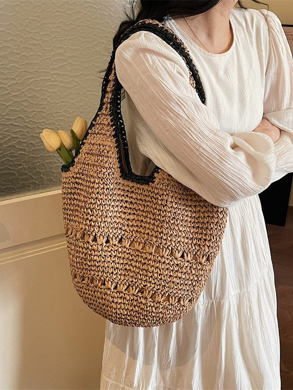 Spring Woven Underarm Beach Tote Bag