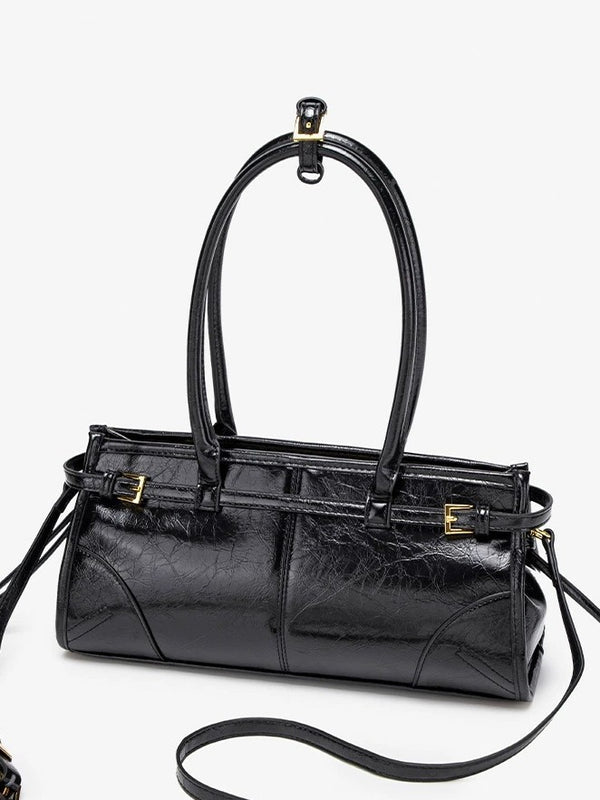 Elegant Textured Baguette Shoulder Bag product view 3 by EuroChic Tote