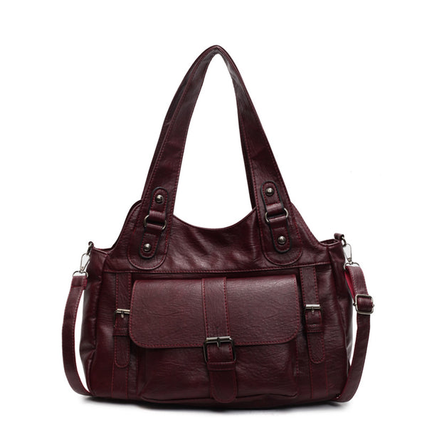 Vintage Soft Leather-Look Tote Shoulder Bag product view 4