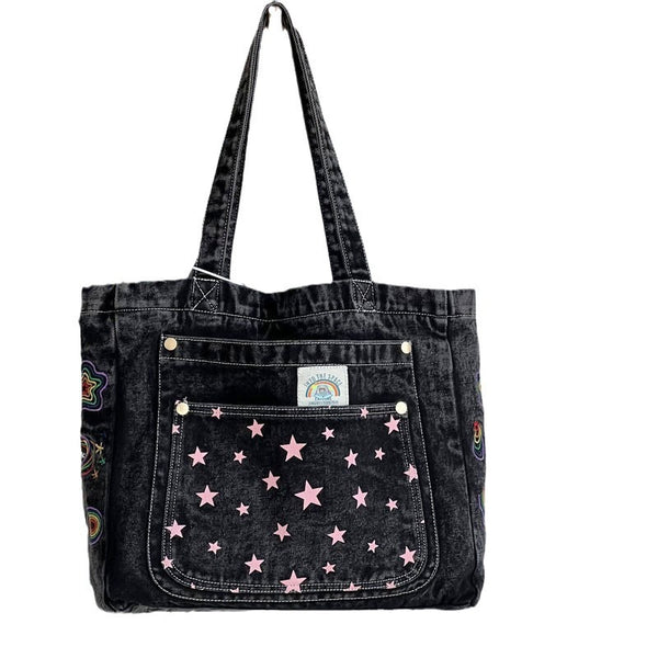 Heavy Embroidery Denim Canvas Tote Bag
