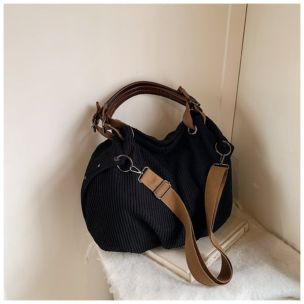 Two-Tone Corduroy Tote Shoulder Bag