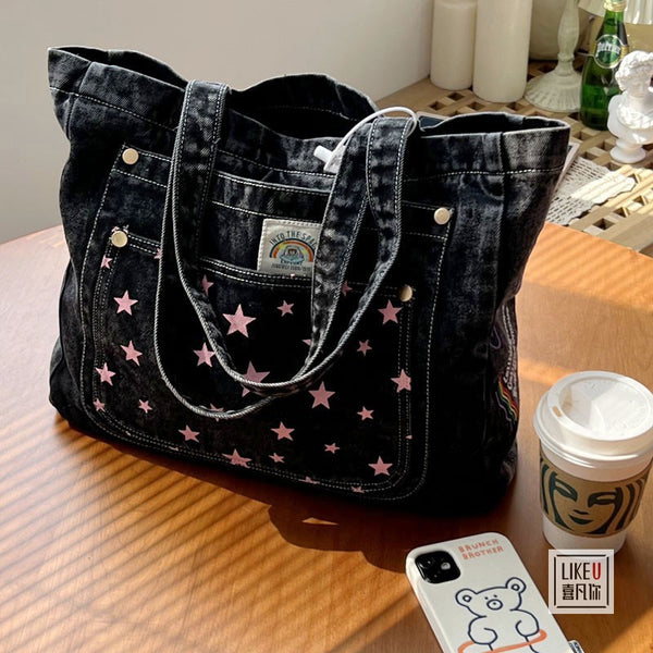 Heavy Embroidery Denim Canvas Tote Bag