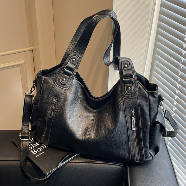 Soft Leather-Look Vintage Work Tote Bag