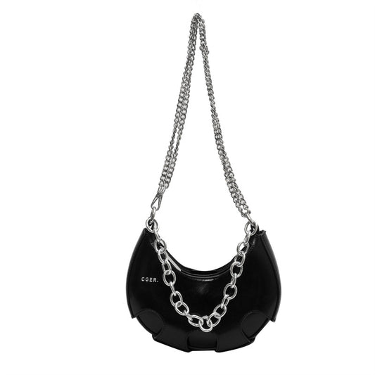 Chain Accent Leather-Look Crescent Bag product view 2 by EuroChic Tote