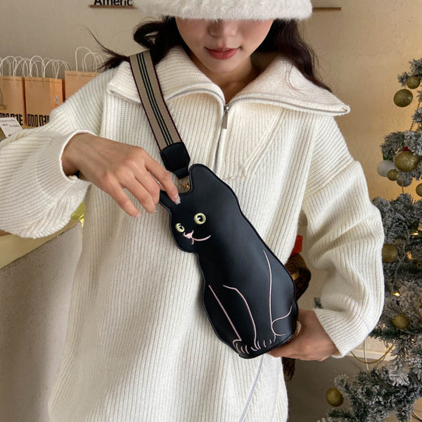Cute Cat Embroidered Crossbody Chest Bag