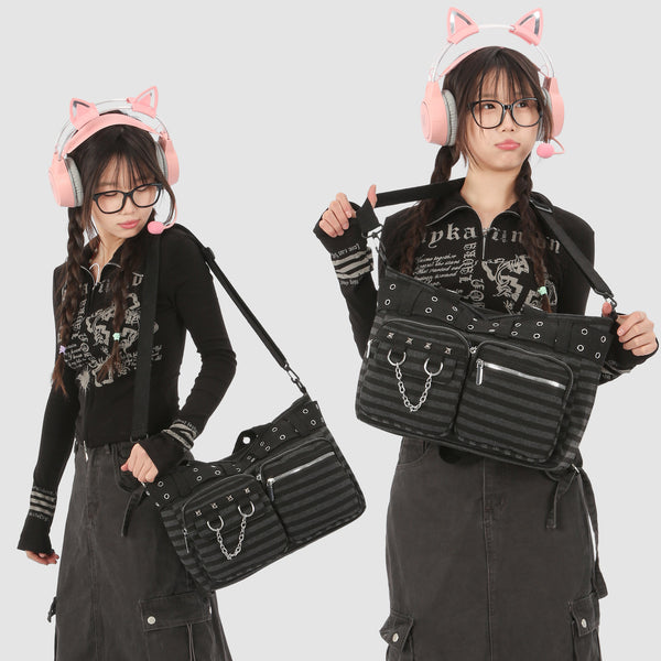 Studded Commuter Tote Bag with Shoulder Strap