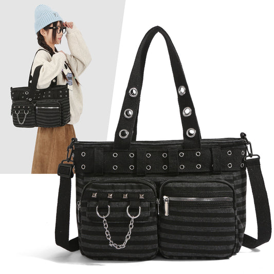 Studded Commuter Tote Bag with Shoulder Strap by EuroChic Tote