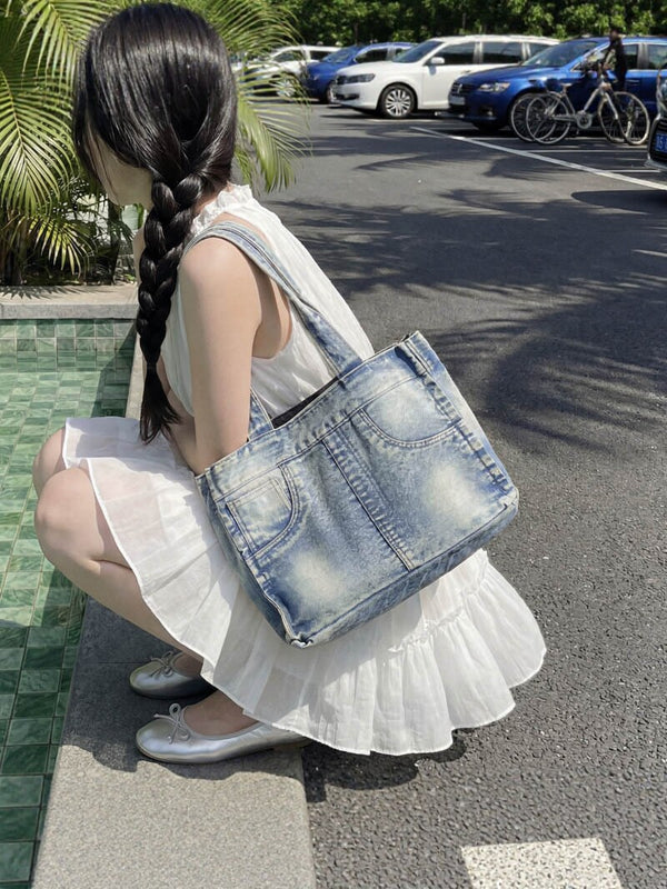 Large Capacity Convertible Vintage Denim Backpack Bag product view 3 by EuroChic Tote
