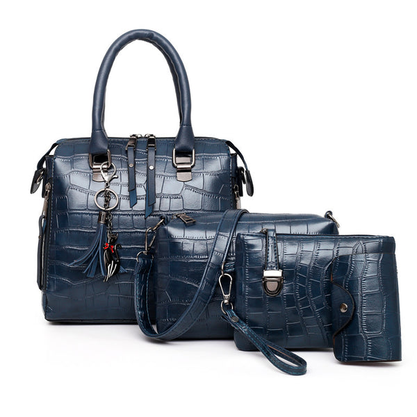 crocodile embossed 4-piece handbag set product view 4 for women