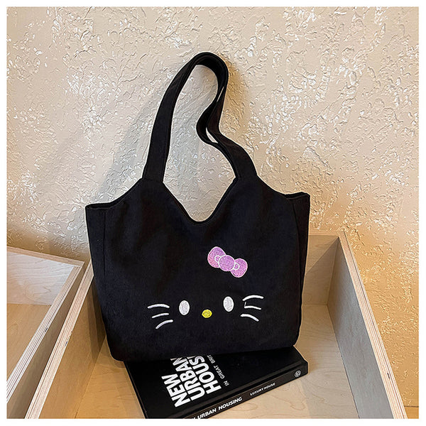 Embroidered Cartoon Cat Large Capacity Tote Bag product view 3 by EuroChic Tote