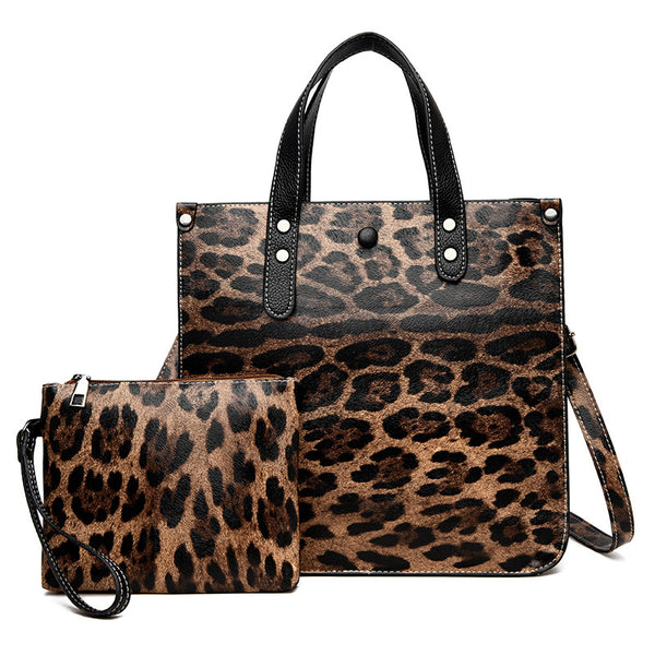 Leopard Print 2-Piece Shoulder Handbag Set