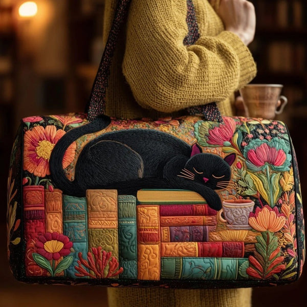 3D cat print quilted duffel travel bag product view 3 for women