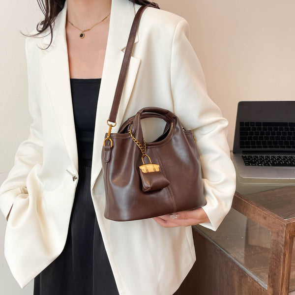 High-End Leather-Look Bucket Shoulder Bag product view 3 by EuroChic Tote