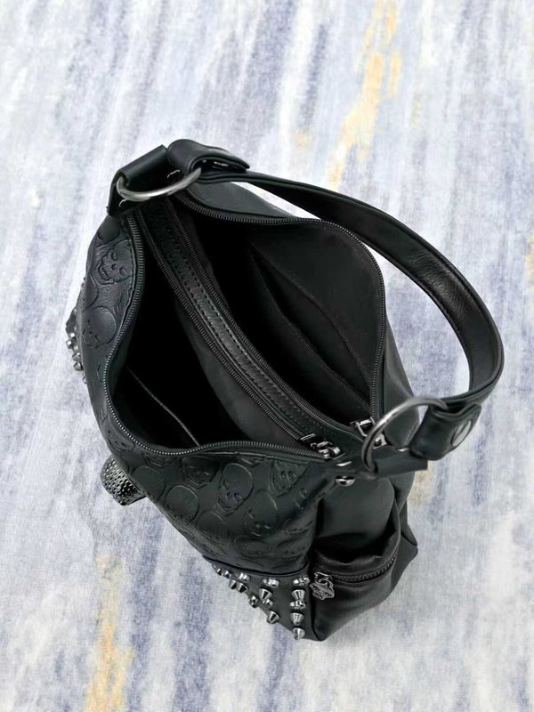 Black Skull Rivet Punk Large Capacity Tote Bag