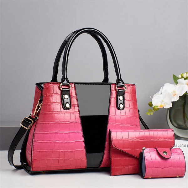 Elegant Crocodile-Embossed 3-Piece Handbag Set with Shoulder Bag and Wallet