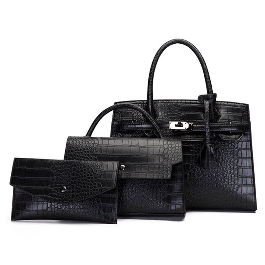Turquoise Crocodile-Embossed 3-Piece Handbag Set