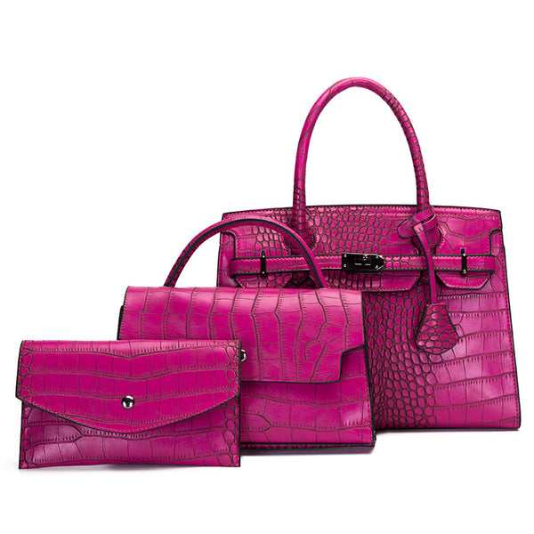 Turquoise Crocodile-Embossed 3-Piece Handbag Set
