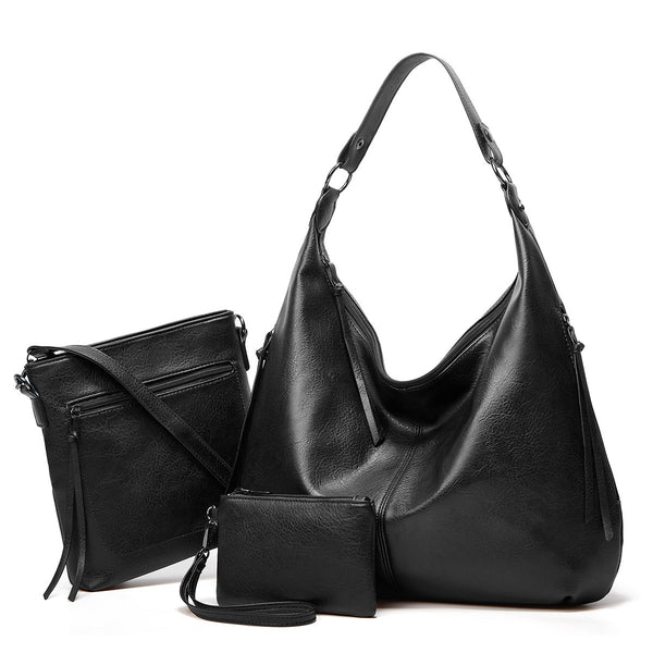 3-Piece Soft Leather Hobo Shoulder Bag Set with Crossbody Bag and Wristlet Pouch