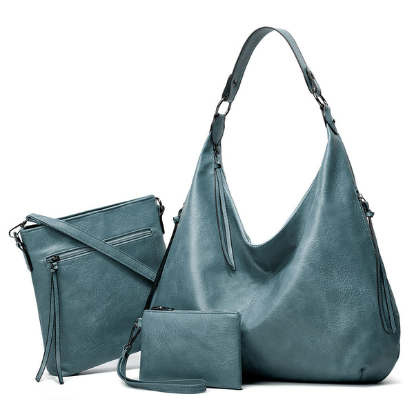 3-Piece Soft Leather Hobo Shoulder Bag Set with Crossbody Bag and Wristlet Pouch