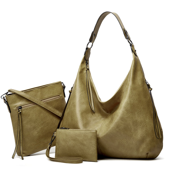 3-Piece Soft Leather Hobo Shoulder Bag Set with Crossbody Bag and Wristlet Pouch