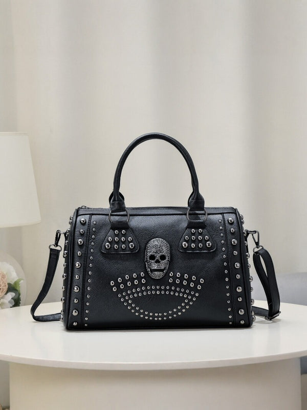 Punk Skull Rivet Boston Crossbody Bag product view 4 by EuroChic Tote