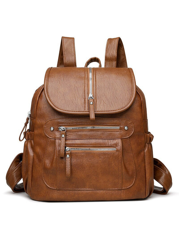 Large Capacity Vintage Leather-Look Backpack Bag