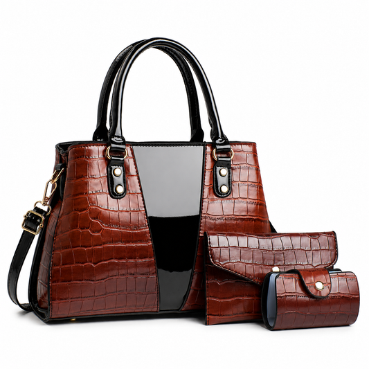 Elegant Crocodile-Embossed 3-Piece Handbag Set with Shoulder Bag and Wallet