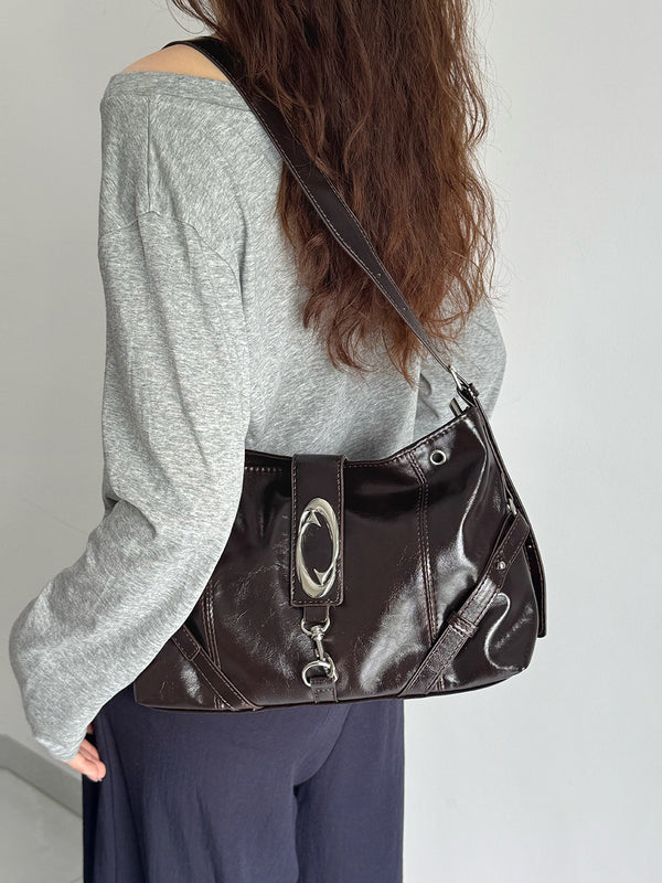 Brown Soft Leather-Look Large Capacity Tote Bag product view 3 by EuroChic Tote