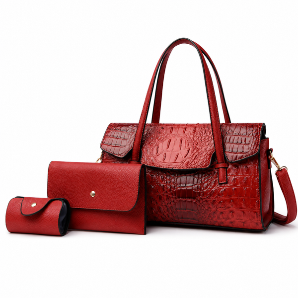 Crocodile-Embossed 3-Piece Shoulder Handbag Set